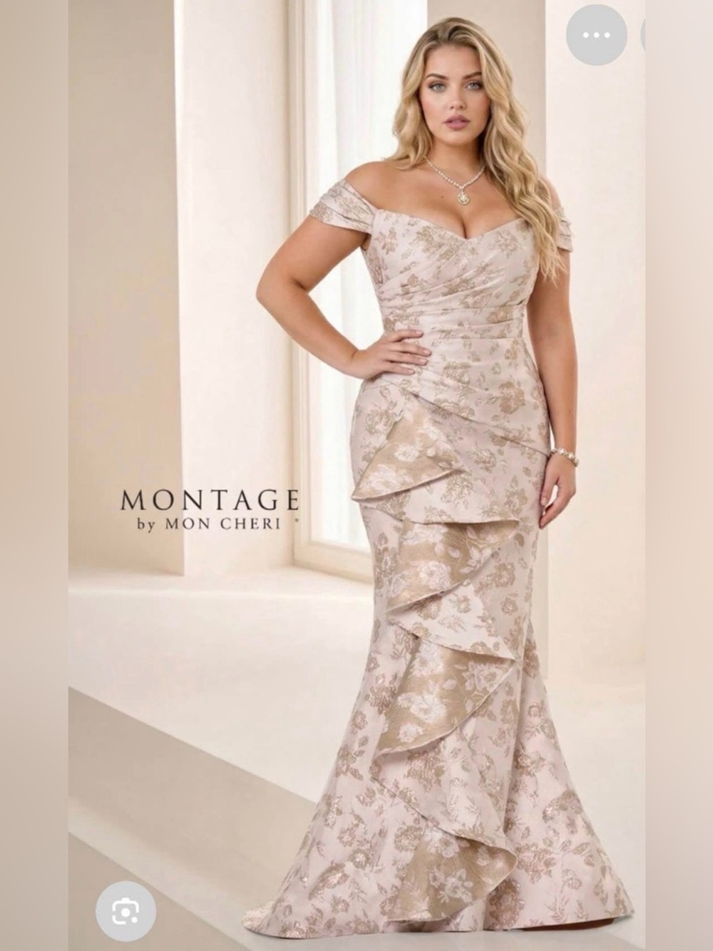 Montage by Mon Cheri Off-Shoulder Floral Dress - Cream